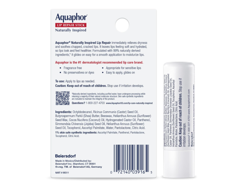 Aquaphor Lip Repair Stick, Coconut Oil, 0.17 oz/4.8 g, Pack Of 3