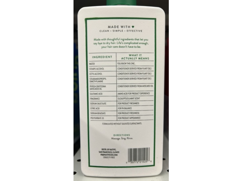 Native Hair Care Scalp Refreshing Conditioner, Eucalyptus & Mint, 16.5 fl oz/487 mL