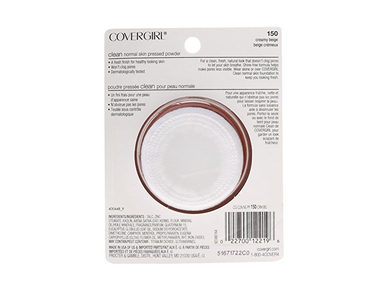 CoverGirl Clean Pressed Powder, Creamy Beige (150), 11g