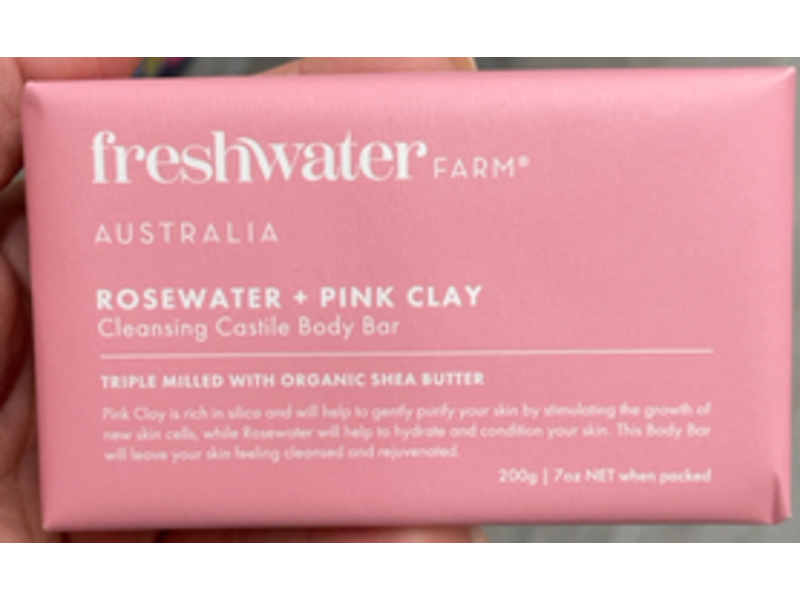 Freshwater Farm Australia Cleasing Castile Body Bar, Cleansing Rosewater + Pink Clay, 7 oz/200 g