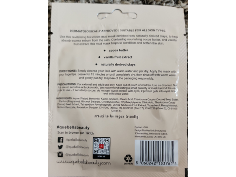 Que Bella Revitalizing Hot Cocoa Mud Mask, 0.7 oz/20 g