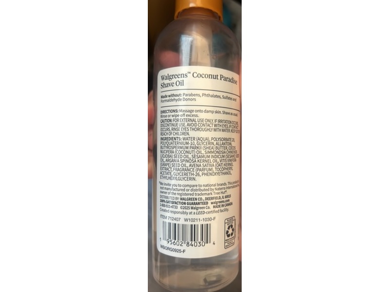 Walgreens Shave Oil, Coconut Paradise, 7.7 fl oz/227 mL