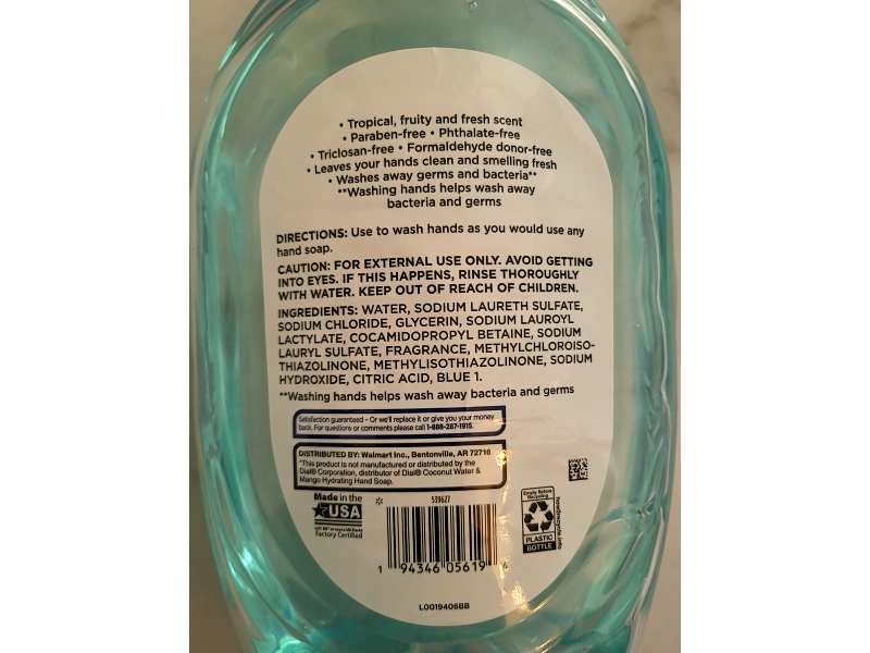 Equate Liquid Hand Soap, Mango & Coconut Water, 50 fl oz/1.47 L