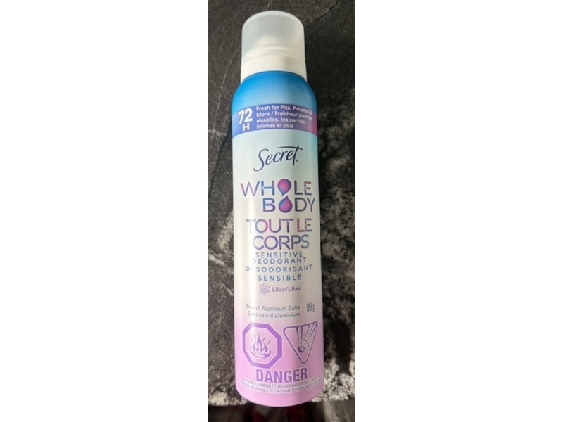 Secret Whole Body Toutle Corps Sensitive Deodorant, Lilac, 99 g