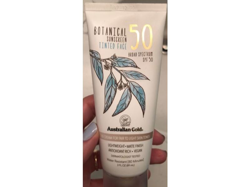 Australian Gold Botanical Tinted Face Sunscreen, SPF 50, Fair To Light, 3 fl oz/89 mL