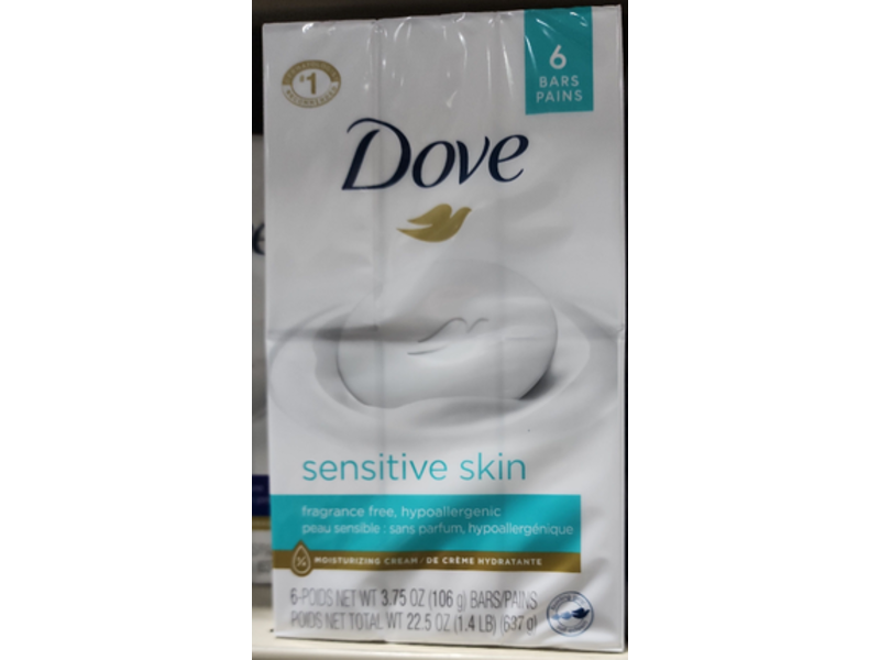 Dove Sensitive Skin Moisturizing Cream Bar, 3.75 oz/106 g, Pack Of 6
