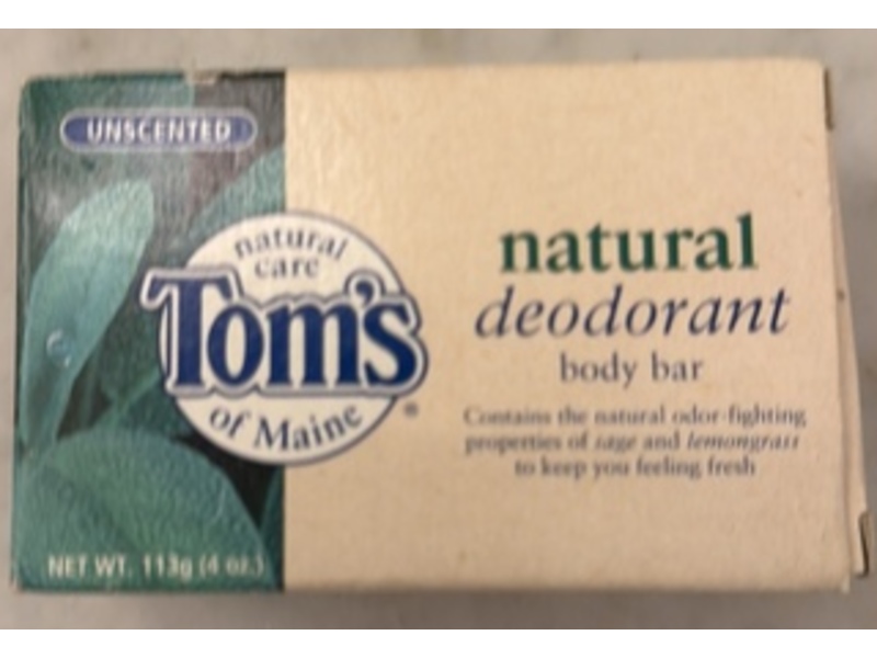 Tom's Of Maine Natural Deodorant Body Bar, Unscented, 4 oz/113 g