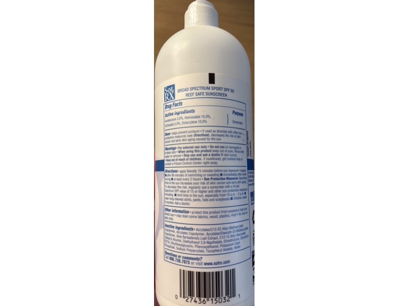SolRX Sport Sunscreen, SPF 50, 32 fl oz/947 mL
