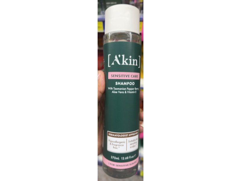 A'kin Sensitive Care Shampoo, Tasmanian Pepper Berry + Aloe Vera & Vitamin E, 12.68 fl oz/375 mL