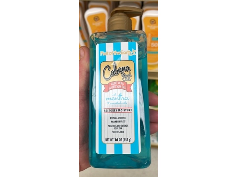 Fruit Of The Earth Cabana Beach Club Aloe Vera After Sun Gel, 16 oz/453 g
