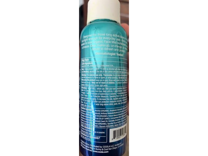 Coola Organic Classic Face Mist Sunscreen, SPF 50, 3.4 fl oz/100 mL