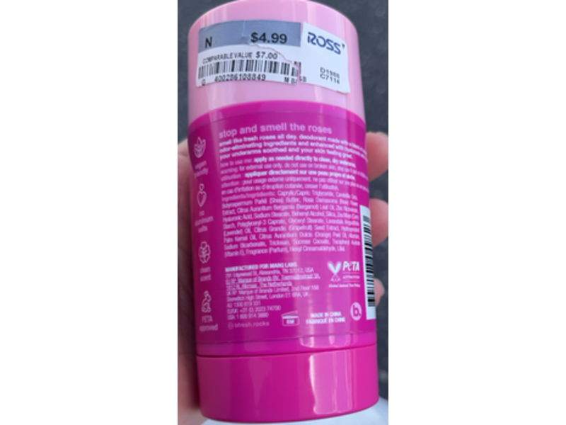 b.fresh Stop And Smell The Deodorant, Roses All Day, 2.64 oz/75 g