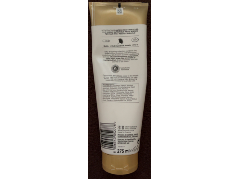 Pantene Pro V Miracles Silky & Glowing Conditioner, Biotin + Hydrolysed Silk Protein, 275 mL