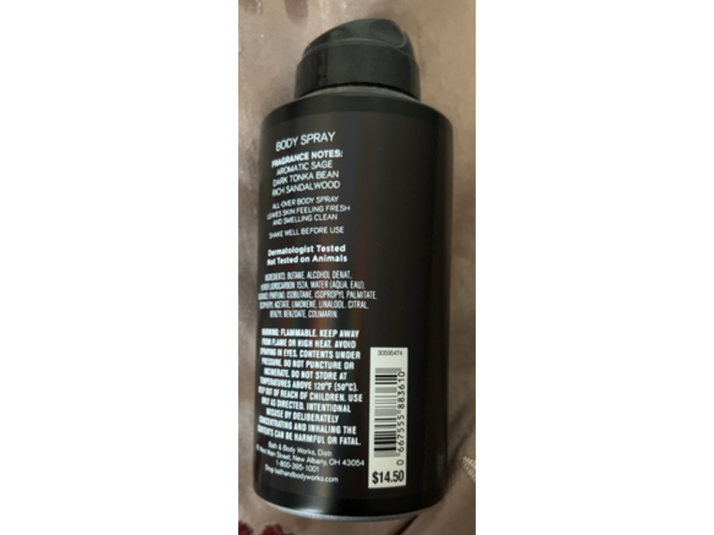 Bath & Body Works Body Spray, Black Tie, 3.7 oz/104 g