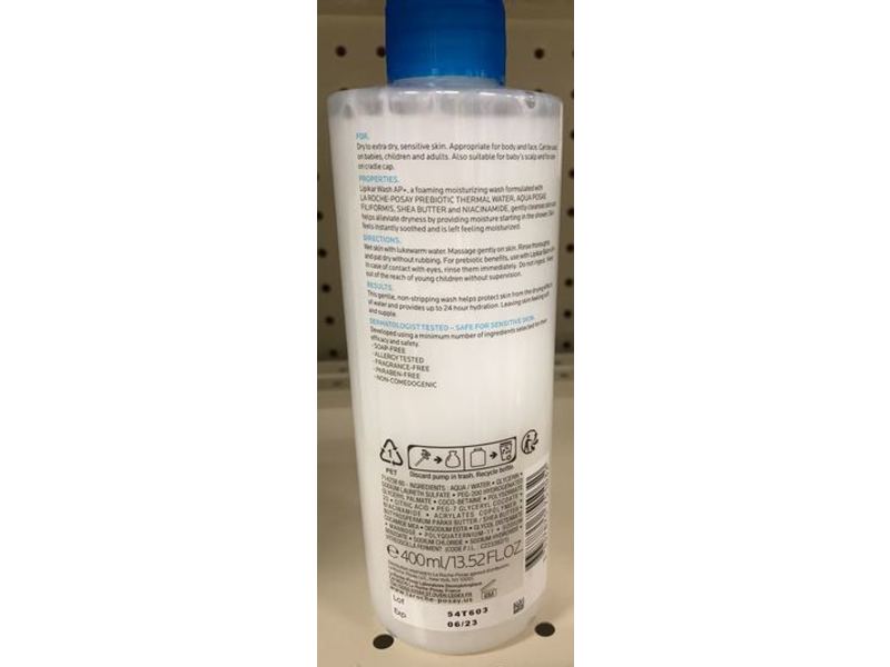 La Roche-Posay Gentle Foaming Moisturizing Wash, Lipikar Wash AP+, 13.52 fl oz/400 mL