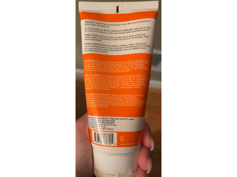 Tan Towel BB Body Glow Gradual Tanning Body Perfecting Cream, 5.7 fl oz/168 mL