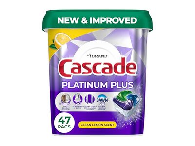 Cascade Platinum Plus Dishwasher Detergent Pods, Clean Lemon Scent, 26.6 fl oz. 47 Count