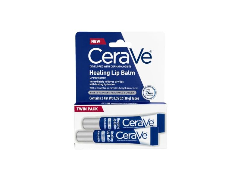 CeraVe Healing Lip Balm, 3 Ceramides & Hyaluronic Acid, 0.31 oz/9 g, Pack Of 2