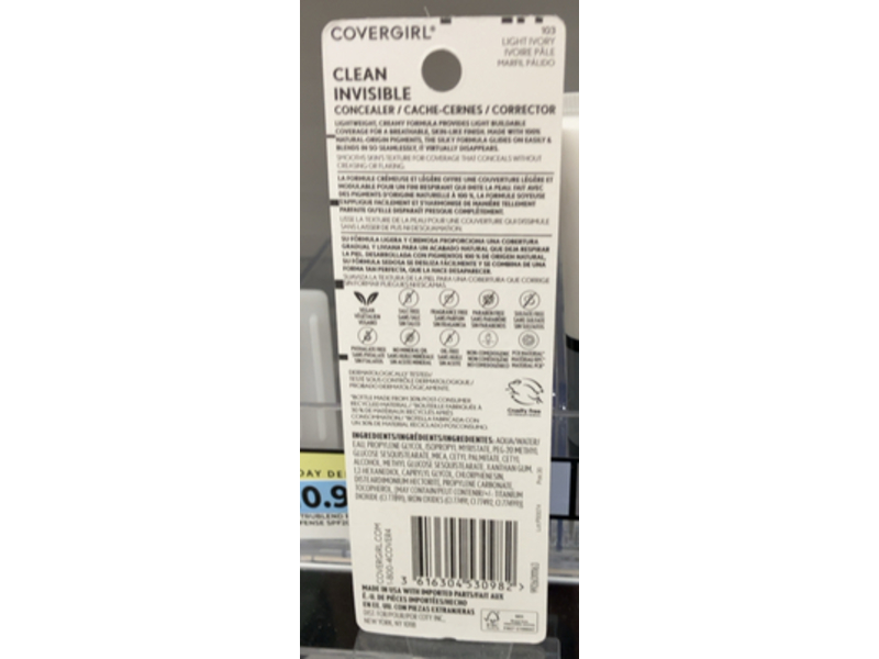 Covergirl Clean Invisible Concealer, Light Ivory 103, 0.23 oz/7 mL