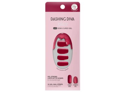 Dashing Diva Glaze Semi-Cured Gel Nail Strips Kit, Ruby Red Apple, 32 Count