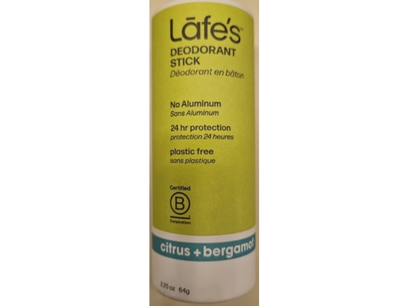 Lafe's Natural Deodorant Stick, Citrus + Bergamot, 2.25 fl oz/64 g