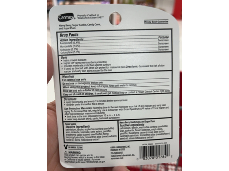 Carmex Moisturizing Lip Balm, Merry Berry + Sugar Cookie + Candy Cane + Sugar Plum, SPF 15, 1.5 oz/4/25 g