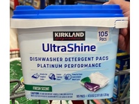 Kirkland Signature UltraShine Dishwasher Detergent Pacs, Fresh, 47.6 oz/1.35 Kg, 105 Count - thumbnail 2