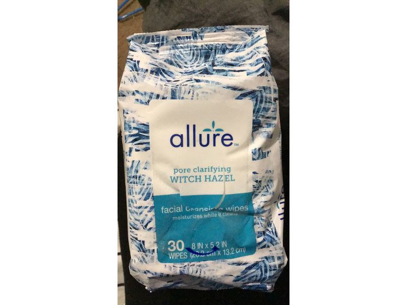 Allure Pore Clarifying Facial Cleansing Wipes, Witch Hazel, 30 Wipes