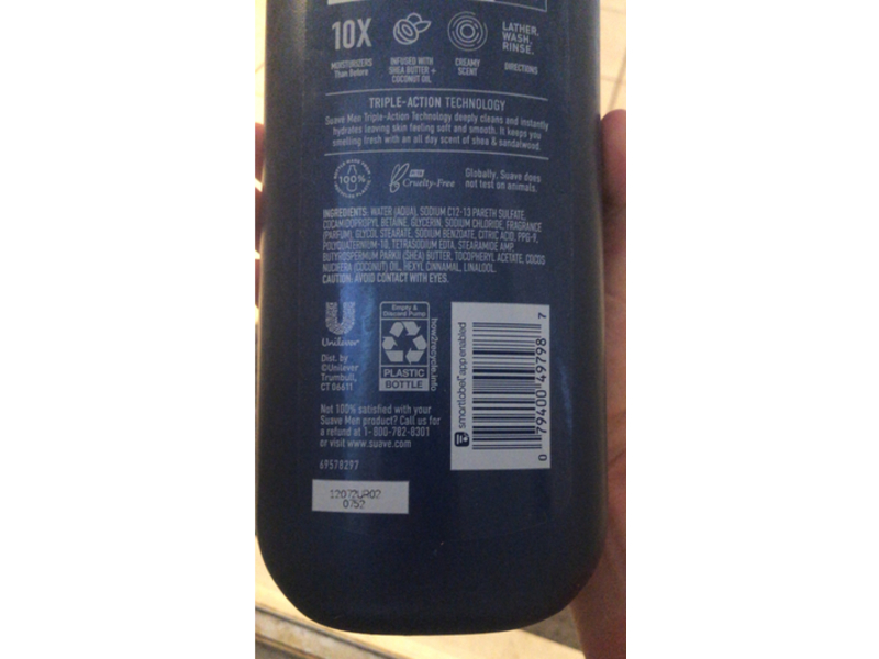 Suave Men Ultra Moisturizing Body + Face Wash, Shea & Sandalwood, 30 fl oz/887 mL