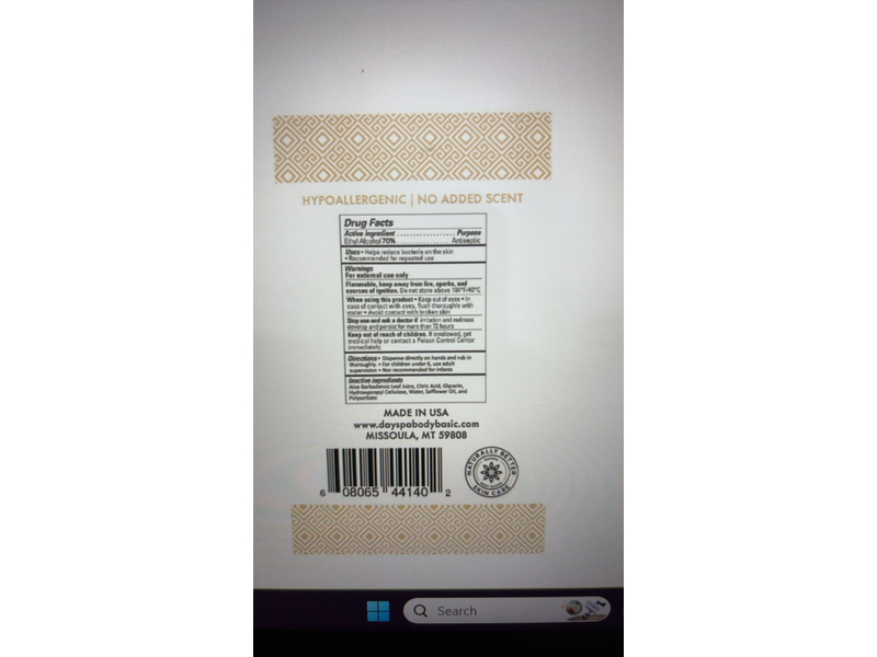 Day Spa Body Basic Hand Sanitizer, 8 fl oz/237 mL