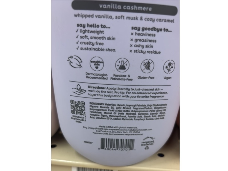 EOS Shea Butter Moisture Body Lotion, Vanilla Cashmere, 16 fl oz/473 mL