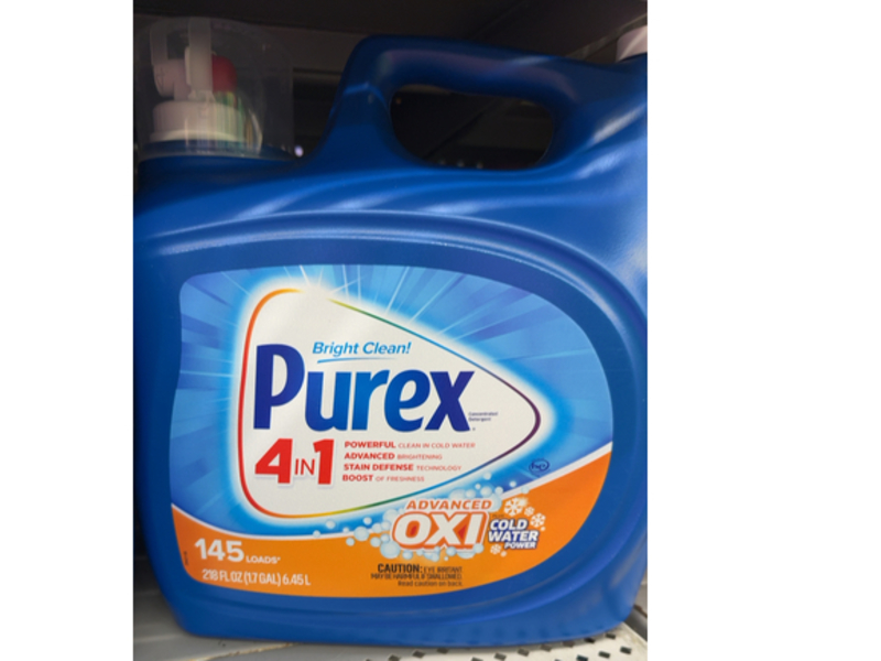 Purex Bright Clean 4 In 1 Advanced Oxi Laundry Detergent, Cold Water Power, 145 Loads, 218 fl oz/6.45 L