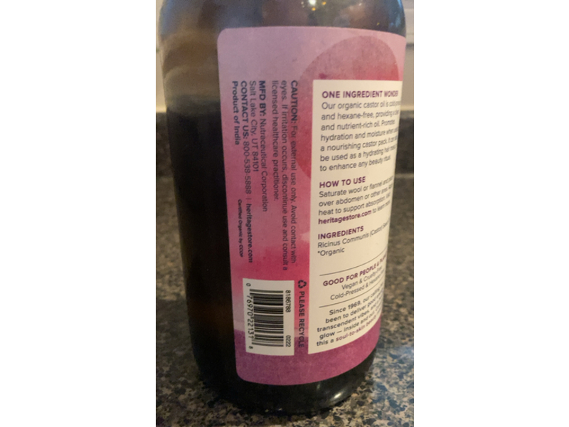 Heritage Store Organic Castor Oil, 32 fl oz/946 mL