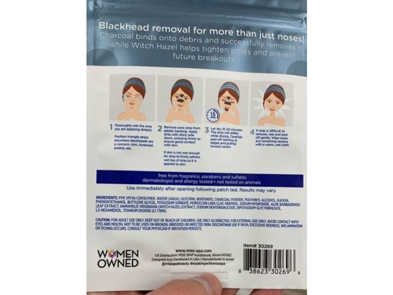 Miss Spa Extract Pore Strips, Witch Hazel + Charcoal, 6 Count