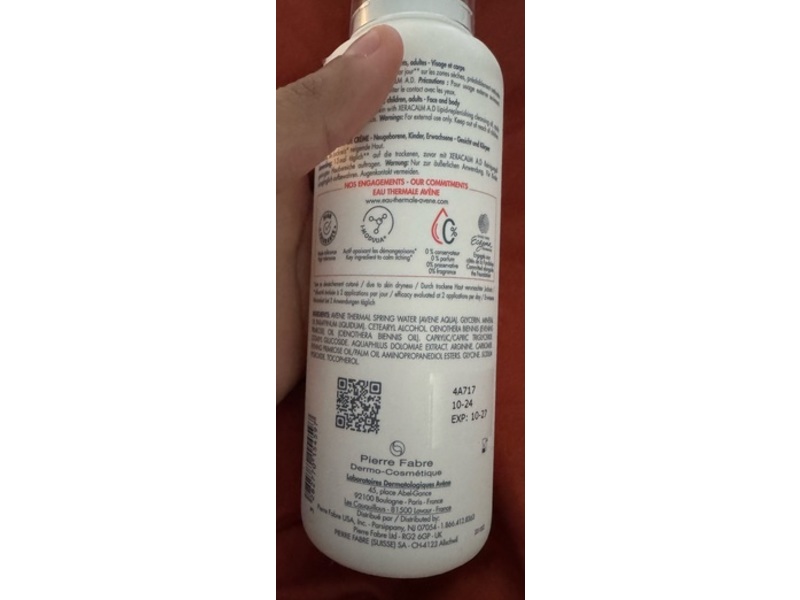 Avene Xeracalm A.D. Lipid Replenishing Cream, 13.5 fl oz/400 mL