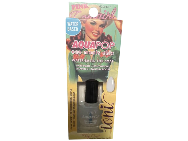 Ioni Pink Cowgirl AquaPop Water Based Top Coat, 0.24 fl oz/7 mL