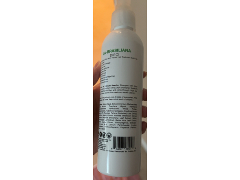 La-Brasiliana Dieci All-In-One Instant Hair Treatment, Keratin & Collagen, 8.45 fl oz/250 mL