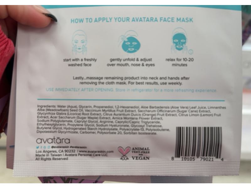 Avatara Drink Up Face Mask, 0.71 fl oz/21 mL