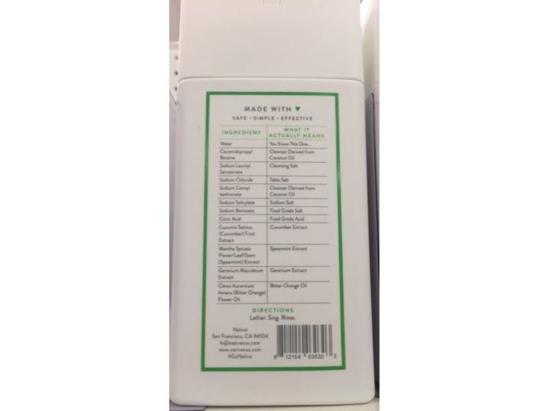 Native Body Wash, Cucumber & Mint, 11.5 oz/140 mL