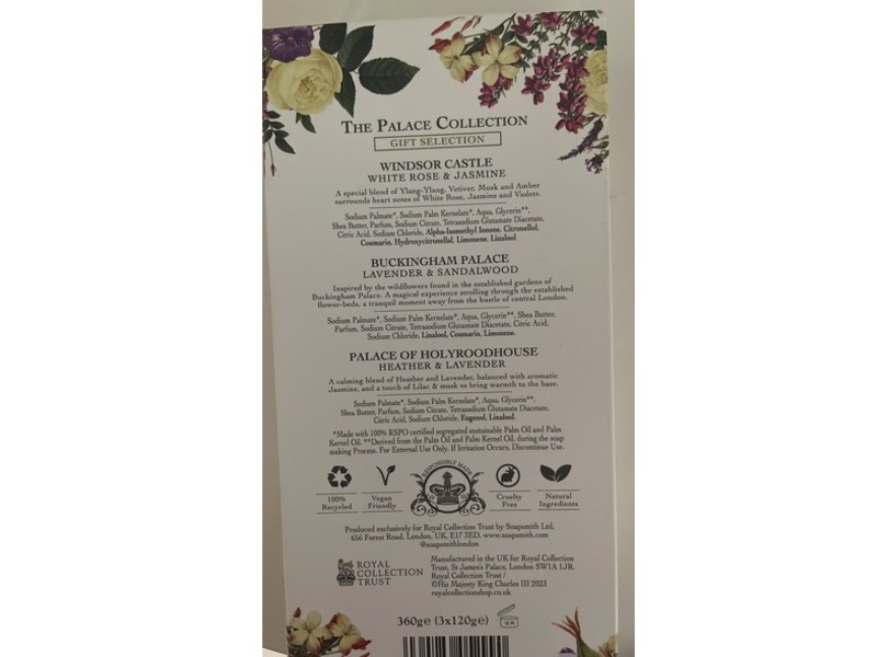 Royal Collection Shop The Palace Collection Gift Selection Soap, Windsor Castle, Buckingham Palace, Palace Of Holyroodhouse, 120 g, 3 Count
