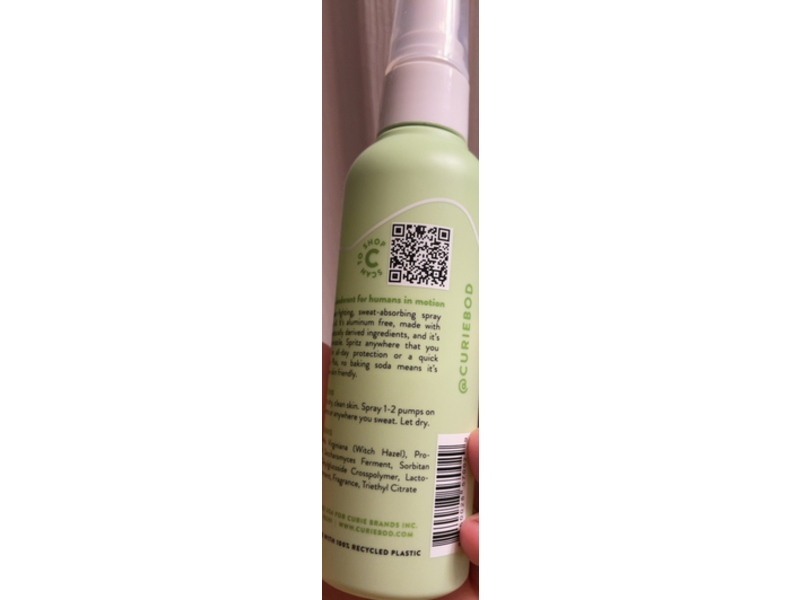 Curie Full Body Deodorant Spray, White Tea, 3 oz/85 g