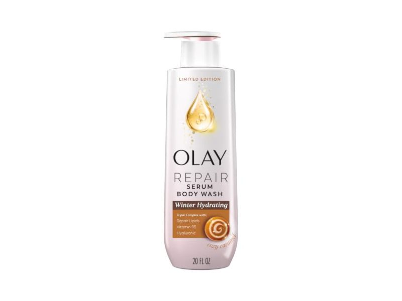Olay Winter Hydration Repair Serum Body Wash, Cozy Caramel, 20 fl oz/591 mL
