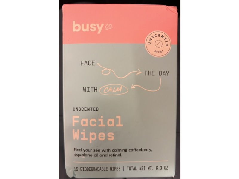 Busy Co Facial Wipes, Unscented, 6.3 oz, 15 Count