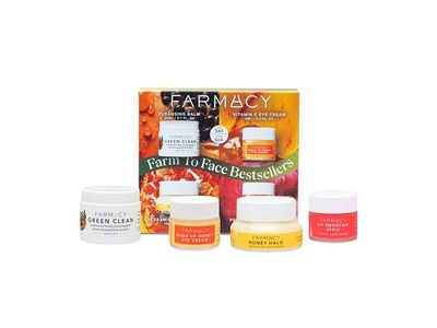Farmacy Green Clean Cleansing Balm, Wake Up Honey Eye Cream, Honey Halo Face Moisturizer + Lip Smoothie Skin Care Set