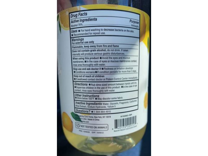 Core Supply Co Hand Sanitizer, Lemon Zest, 16.9 fl oz/500 mL