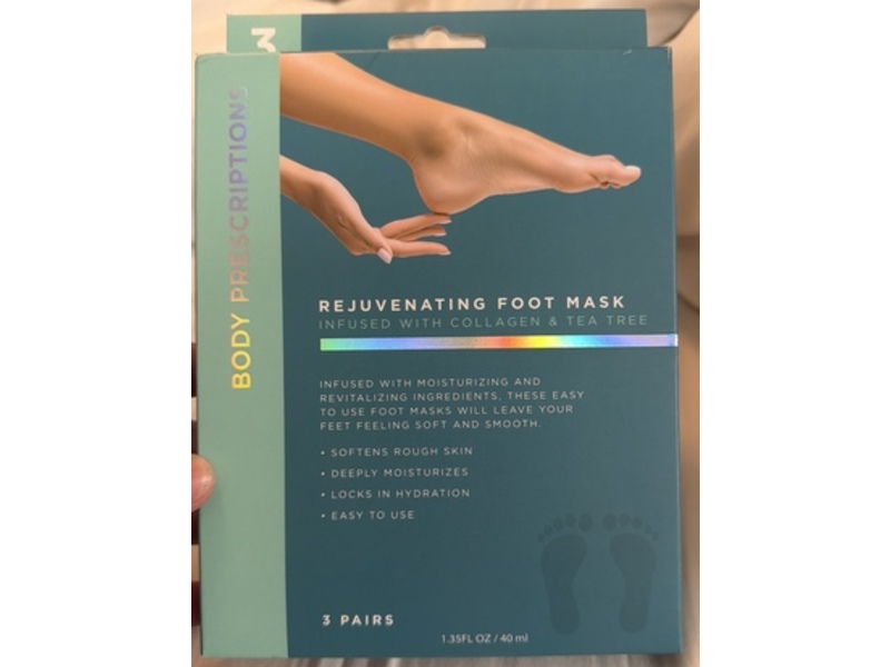 Body Prescriptions Rejuvenating Foot Mask, Collagen & Tea Tree, 1.35 fl oz/40 mL, 3 Pairs