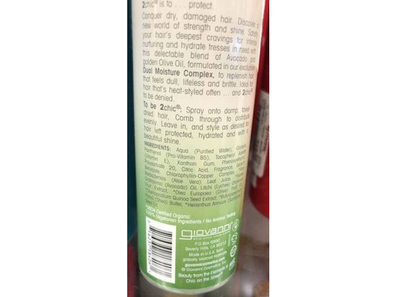 Giovanni 2Chic Dual-Action Protective Leave In Spray, Avocado + Olive Oil, 4 fl oz/118 mL