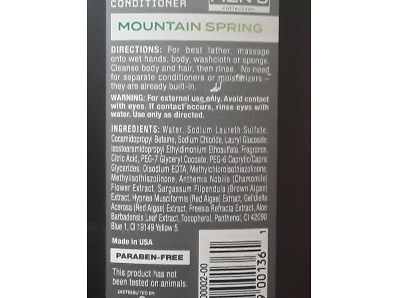 White Rain Men Body Wash Shampoo Conditioner, Mountain Spring, 18 fl oz/532 mL