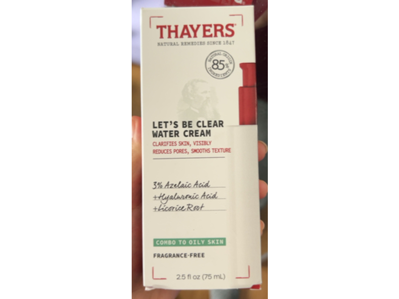 Thayers Let's Be Clear Water Cream, Azelaic Acid + Hyaluronic Acid + Licorice Root, 2.5 fl oz/75 mL