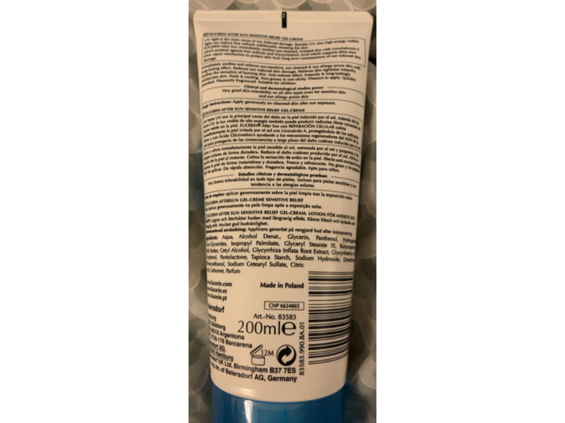 Eucerin After Sun Face & Body Gel Cream, Sensitive Relief, 200 mL